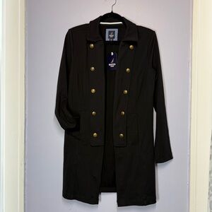 NWT! Nautica black military trench coat gold buttons size small